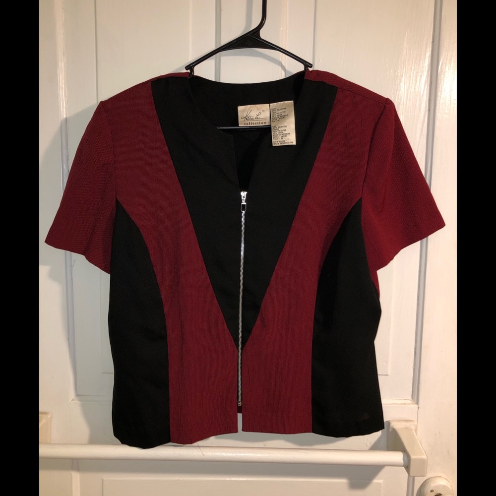 vintage red black color block zipper shirt 🥀